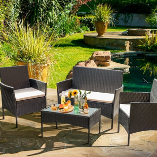 Lacoo 4 Piece Outdoor Patio Furniture PE Rattan Wicker Table and Chairs Set, Beige