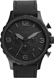 Fossil Nate Men's Watch with Oversized Chronograph Watch Dial w/ Black Leather Band