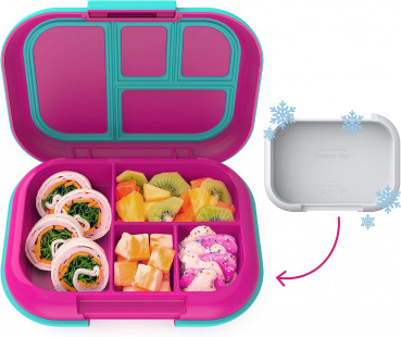 Bentgo Kids Chill Lunch Box: Leak-Proof Bento with Ice Pack, 4 Compartments, Microwave & Dishwasher Safe (Fuchsia/Teal)