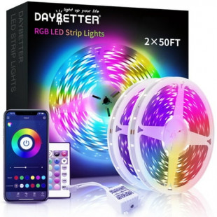 DAYBETTER Led Strip Lights,100ft Light Strips with App Control Remote,24V 5050 RGB Led Lights for Bedroom, Music Sync Color Changing Lights for Room Party