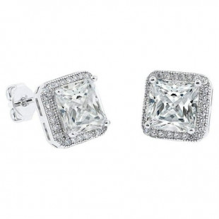 Cate & Chloe Norah 18k White Gold Plated Silver Stud Earrings with Crystals | Princess Cut CZ Earrings for Women