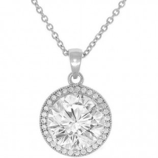 Cate & Chloe Sophia 18k White Gold Plated Silver Halo Necklace | Round Cut CZ Crystal Necklace for Women, Gift for Her