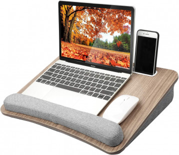 HUANUO Portable Laptop Desk w/ Pillow Cushion & Wrist Pad (Dark Brown Woodgrain)
