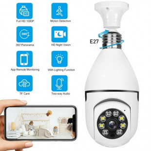 PLUSBRAVO Home Security Camera Wireless WIFI Outdoor Surveillance Camera with Light Bulb 1080 HD Motion Detection 360 Degree Wide Angle