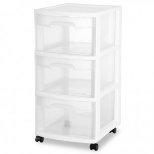 Sterilite 3 Drawer Cart, White with Clear Drawers, Adult