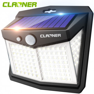 CLAONER Solar Power 128 LED Lights PIR Motion Sensor Outdoor Security Lamp Wall