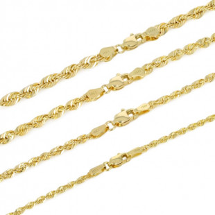10K Yellow Gold 1.5mm-4mm Laser Diamond Cut Rope Chain Pendant Necklace 16"- 30"