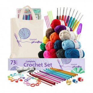 Craftbud 73 Piece Beginners Crochet Kit with Crochet Hooks Yarn Set, Premium Bundle Includes Yarn Balls, Needles, Accessories Kit, Canvas Tote Bag for Travel