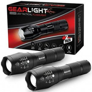GearLight LED Flashlight Pack -2 Bright, Zoomable Tactical Flashlights with High Lumens and 5 Modes for Emergency and Outdoor Use -Camping Accessories -S1000