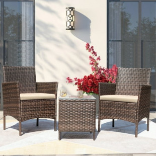 Devoko Patio Conversation Set Outdoor Furniture Set PE Rattan Set of 3, Brown/Beige