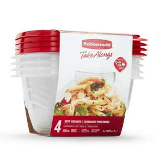 Rubbermaid TakeAlongs 5.2 Cup Deep Square Food Storage Containers, Set of 4, Red