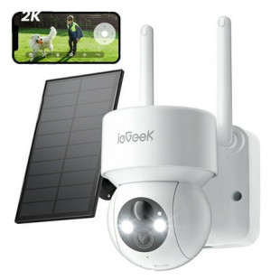 ieGeek Security Cameras Wireless Outdoor, 2K WiFi Solar Camera for Home Surveillance, 360 View PTZ, Battery Powered, Color Night Vision, PIR Motion Sensor, Works with Alexa