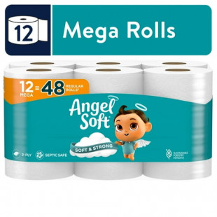Angel Soft Toilet Paper, 12 Mega Rolls, Soft and Strong Toilet Tissue