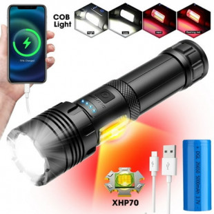 90000 Lumens Powerful Flashlight, Rechargeable Waterproof Searchlight XHP70.2 Super Bright Handheld Led Flashlight Tactical Flashlight 26650 Battery USB Zoom Torch for Emergency Hiking Hunting Camping