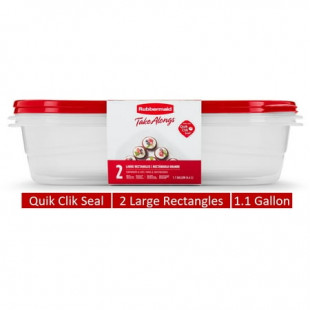 Rubbermaid TakeAlongs, 1 Gallon, 2 Packs, Red, Large Rectangular Plastic Food Storage Containers