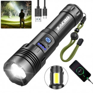 Rechargeable LED Flashlight High Lumens, Zacro 100000 Lumen Super Bright Flashlight with 7 Modes and COB Sidelight, LED Waterproof Handheld Flashlight for Emergencies, Camping, Home
