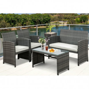 Walsunny 4 Piece Patio Ratten Set Outdoor Furniture Set Wicker Conversation Set with Cushions and Tempered Glass Tabletop
