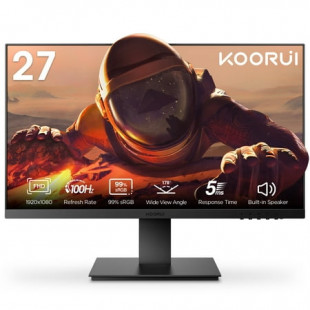 KOORUI 27'' FHD 100HZ Gaming Monitor, Built-in Speakers, 1080P Ultra-Slim Bezels, VESA Mountable, Adjustable Tilt, HDMI, VGA, Black N01