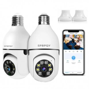 SPBPQY Light Bulb Camera, 2 Pack Security Camera 1080p, 360 Surveillance Camera (2.4GHz WiFi)