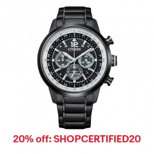 Citizens Mens Eco-Drive Chronograph Black Stainless Steel Watch 44 MM CA4525-58E