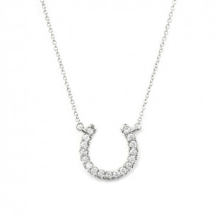 14K White Gold 1/3Ct TDW Diamond Horseshoe Pendant Necklace