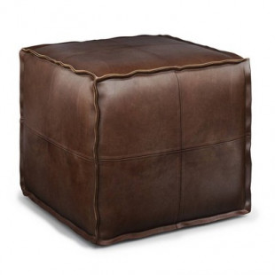 Wendal Square Pouf Distressed Dark Brown - WyndenHall: Faux Leather, Lightweight, No Assembly Required