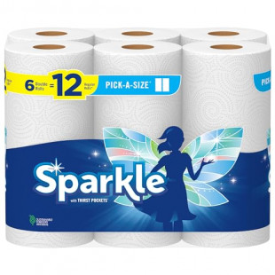 Sparkle Pick-A-Size Paper Towels, 6 Double Rolls = 12 Regular Rolls, Everyday Value Paper Towel With Full And Half Sheets