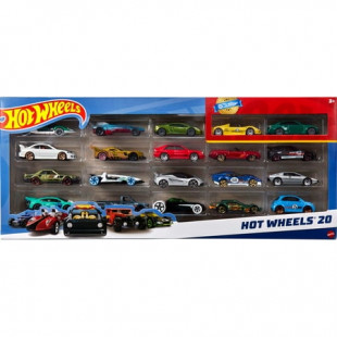 Hot Wheels Set of 20 Toy Sports & Race Cars in 1:64 Scale, Collectible Vehicles (Styles May Vary)
