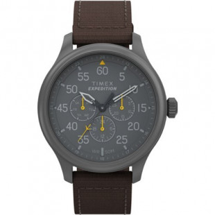 Timex - Men's Expedition Field 43mm Watch - Brown Strap Black Dial Gunmetal Case - Brown