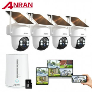 ANRAN 2K/4MP Solar Security Camera with Base Station, Spotlight, Expandable Local Storage, No Monthly Fee, 360° View Wireless Outdoor Camera, Waterproof PIR Detection, Home Surveillance System Camera