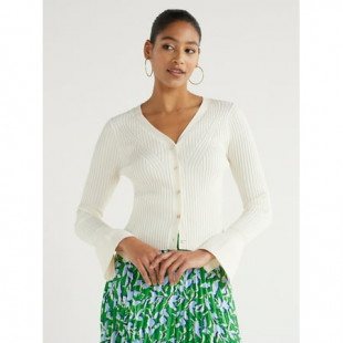 Scoop Women’s Ribbed Button Front Cardigan Sweater, Sizes XS-XXL
