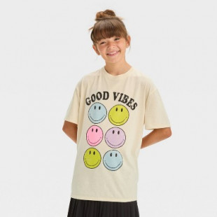 Girls' Smiley Oversized Graphic T-Shirt - art class™ Cream L