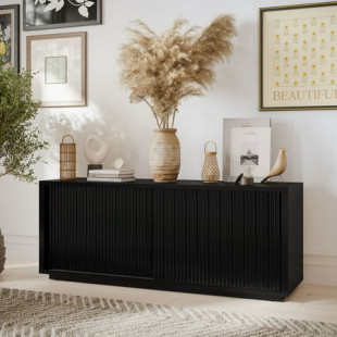 Beautiful Fluted TV Stand for TV’s up to 70” by Drew Barrymore, Rich Black Finish