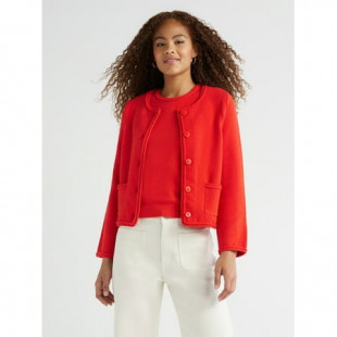 Free Assembly Women's Crochet Trim Cardigan Sweater with Long Sleeves, Midweight, Sizes XS-XXL