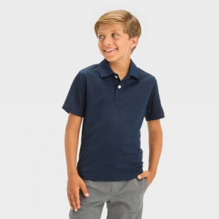 Boys' Short Sleeve Performance Uniform Polo Shirt - Cat & Jack™ Navy Blue M