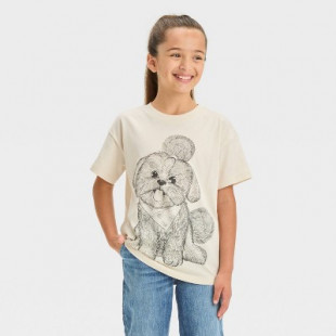 Girls' Short Sleeve 'Dog' Oversized Graphic T-Shirt - Cat & Jack™ Beige M