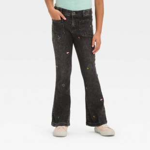 Girls' High-Rise Embroidered Floral Flare Jeans - Cat & Jack™ Black 10