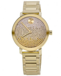 New Movado Bold Evolution Yellow Gold-Tone Crystal Pave Women's Watch 3600931