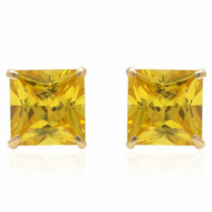 14K Yellow Gold 2Ct Princess November Birthstone Created Citrine Stud Earrings