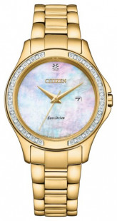 Citizen Eco-Drive Women's Gold Diamond Accents Calendar Watch 32MM EW2642-59D