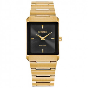 Citizen Eco-Drive Unisex Tank Black Dial Gold Accents Watch 28mm AR3102-51E