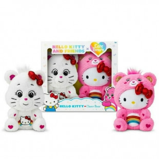 Hello Kitty Loves Cheer Bear 10" Collectible Care Bears Plush 2-Pack - Soft, Huggable Material!