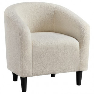 Yaheetech Upholstered Armchair Accent Barrel Chair, Ivory