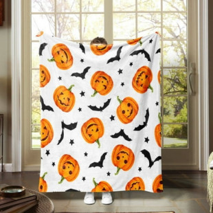 Halloween Decorations Halloween Pumpkins Bats Rustic Orange & White Ultra Soft & Plush Throw Blankets Flannel Sofa Blanket Air Conditioning Cover Blanket Polyester Blanket Flash Deal