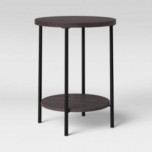 Wood and Metal Round End Table Espresso - Room Essentials™: Modern Industrial Style, Storage Shelf