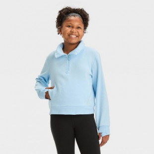 Girls' 1/2 Zip Fleece Pullover Sweatshirt - All In Motion™ Aqua Blue L