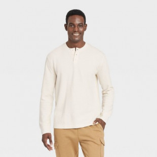 Men's Long Sleeve Textured Henley T-Shirt - Goodfellow & Co™ Ivory S