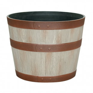 Better Homes & Gardens Whiskey Barrel Light Brown Resin Planter, 12.8in x 12.8in x 9.9in