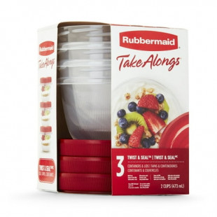 Rubbermaid TakeAlongs Twist & Seal 2.1-Cup Food Storage Containers, Ruby, 3-Pack