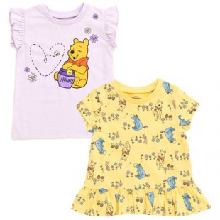 Disney Winnie the Pooh Eeyore Piglet Floral Toddler Girls 2 Pack Peplum T-Shirts Purple Lavender / Yellow 3T